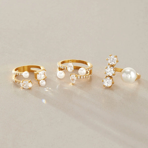 Women's Geometric Zircon Stainless Steel Ring With Multilayer Design And Pvd Vacuum Gold Plating Wholesale Jewelry