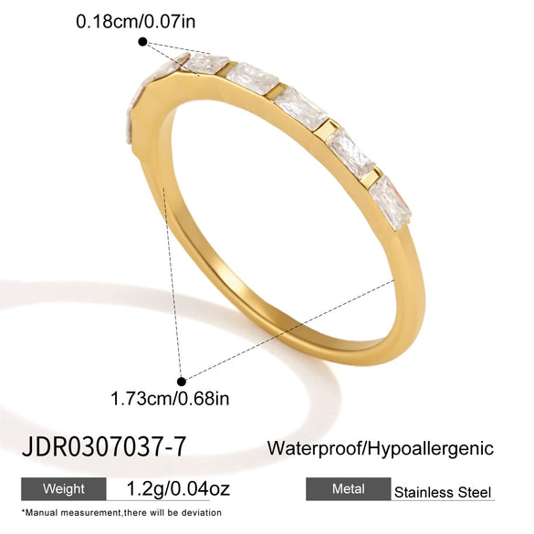 Women's Geometric Zircon Stainless Steel Ring With Vacuum Pvd Gold Plating Hypoallergenic Plain Band