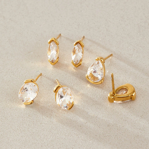 Women's Geometric Zircon Stud Earrings In Titanium Steel And Stainless Steel With Pvd Vacuum Gold Plating Elegant Wholesale Jewelry