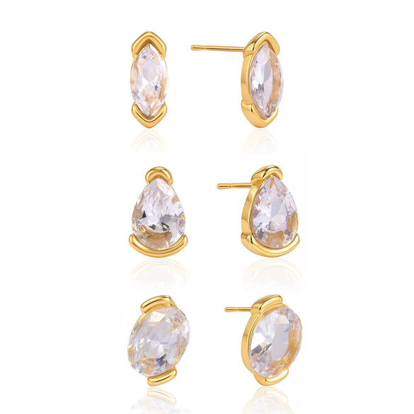 Women's Geometric Zircon Stud Earrings In Titanium Steel And Stainless Steel With Pvd Vacuum Gold Plating Elegant Wholesale Jewelry