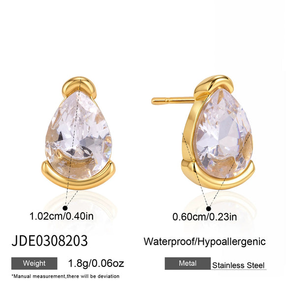 Women's Geometric Zircon Stud Earrings In Titanium Steel And Stainless Steel With Pvd Vacuum Gold Plating Elegant Wholesale Jewelry