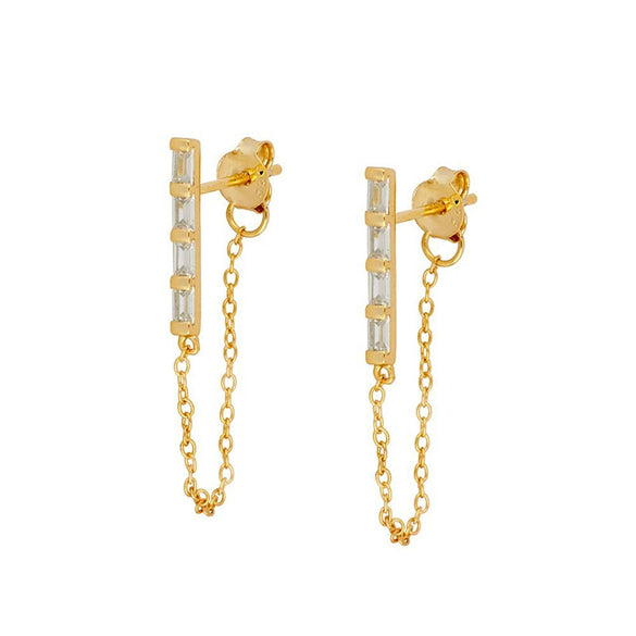 Women's Geometric Zircon Tassel Chain Long Earrings With Silver Needle And Copper Electroplated Elegant Minimalist Drop Earrings