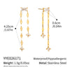 Women's Geometric Zircon Tassel Pendant Earrings In Stainless Steel With Vacuum Gold Plated Finish