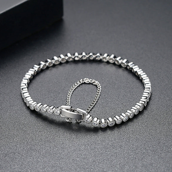 Women's Geometric Zircon Tennis Bracelet With Copper Chain And Electroplated Fashion Jewelry Finish