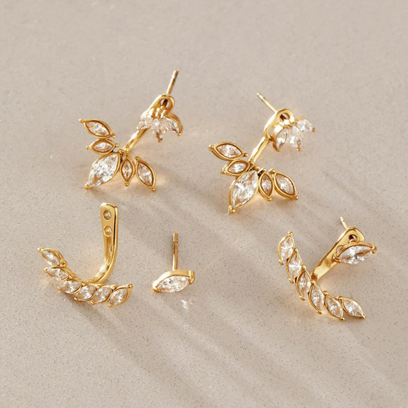 Women's Geometric Zircon Titanium Steel Stud Earrings With Detachable Front And Back Design Pvd Gold Plated Stainless Steel Jewelry