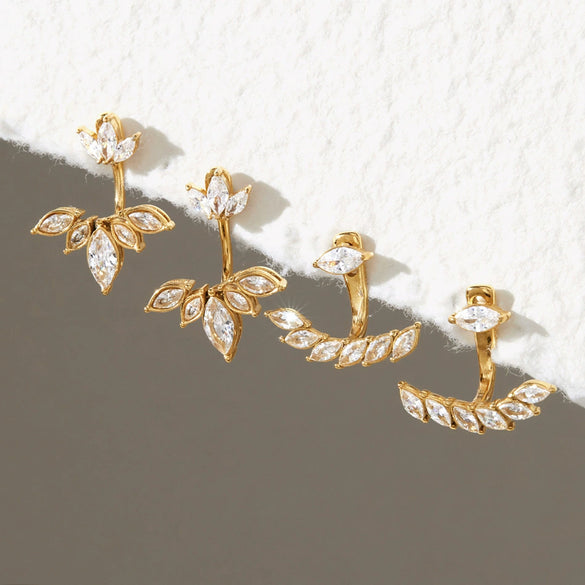 Women's Geometric Zircon Titanium Steel Stud Earrings With Detachable Front And Back Design Pvd Gold Plated Stainless Steel Jewelry
