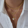 Women's Geometric Zirconia Pendant Necklace Stainless Steel Clavicle Chain With Pvd Vacuum Gold Plating And Lobster Clasp