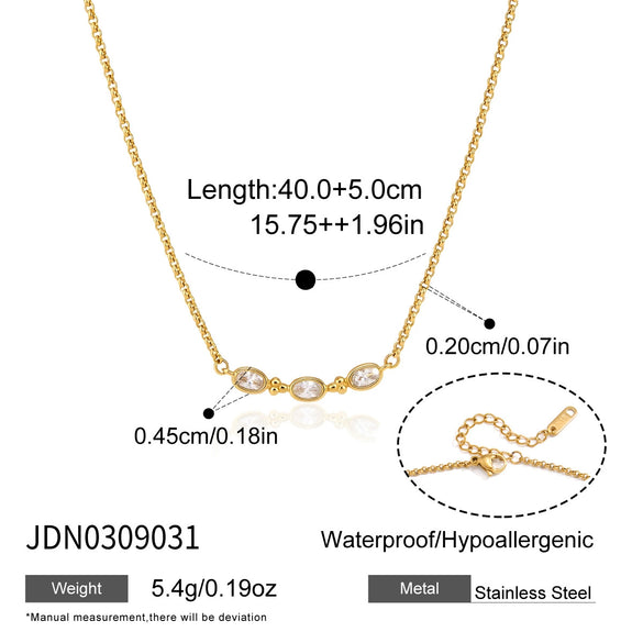 Women's Geometric Zirconia Pendant Necklace Stainless Steel Clavicle Chain With Pvd Vacuum Gold Plating And Lobster Clasp