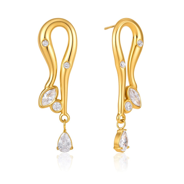 Women's Geometric Zirconia Stud Earrings In Stainless Steel With Vacuum Pvd Gold Plating