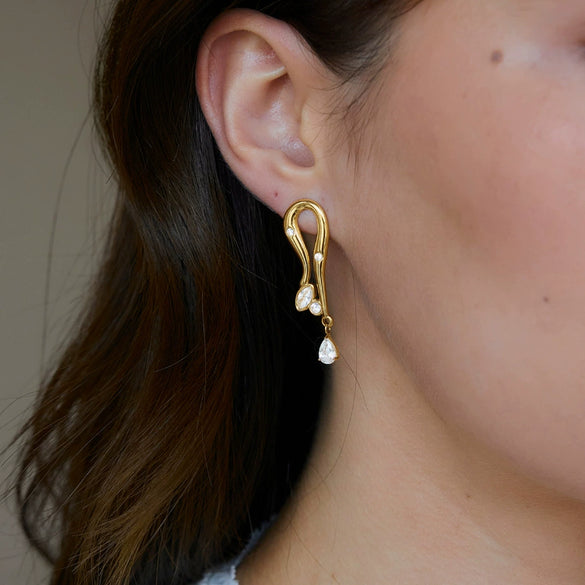 Women's Geometric Zirconia Stud Earrings In Stainless Steel With Vacuum Pvd Gold Plating