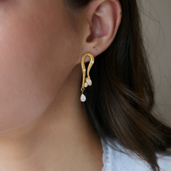 Women's Geometric Zirconia Stud Earrings In Stainless Steel With Vacuum Pvd Gold Plating