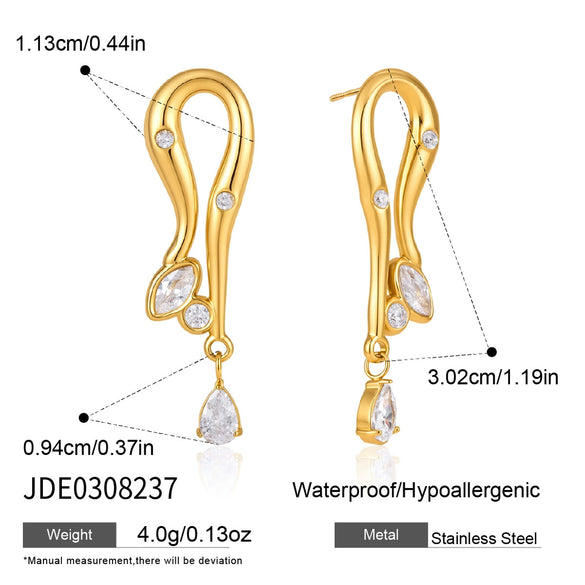 Women's Geometric Zirconia Stud Earrings In Stainless Steel With Vacuum Pvd Gold Plating