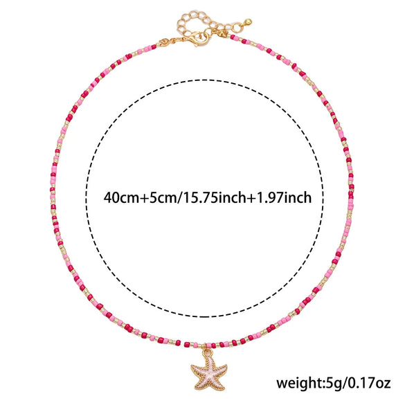 Women's Glass And Alloy Handmade Ocean Elements Geometric Starfish Pendant Adjustable Necklace