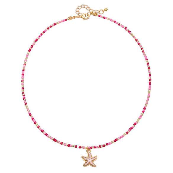 Women's Glass And Alloy Handmade Ocean Elements Geometric Starfish Pendant Adjustable Necklace