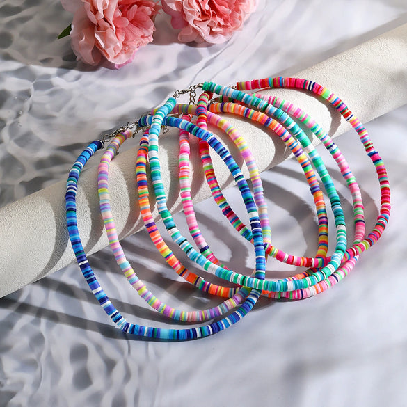Women's Glass Glaze Organic Glass Ball Chain Geometric Multilayer Beads Necklace With Polishing