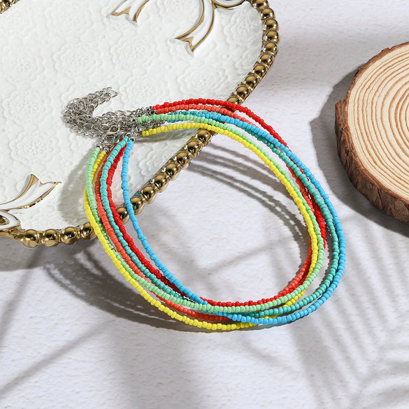Women's Glass Glaze Organic Glass Ball Chain Geometric Multilayer Beads Necklace With Polishing