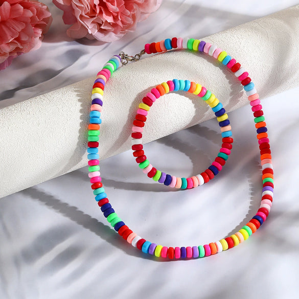 Women's Glass Glaze Organic Glass Ball Chain Geometric Multilayer Beads Necklace With Polishing