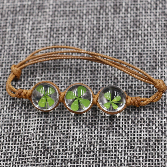 Women's Glass Glazed Dried Flower Woven Bracelet