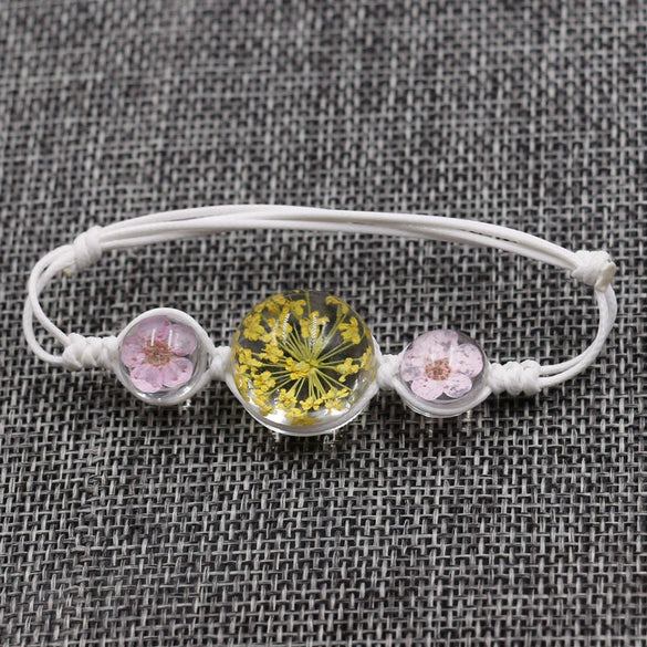 Women's Glass Glazed Dried Flower Woven Bracelet