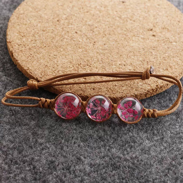 Women's Glass Glazed Dried Flower Woven Bracelet
