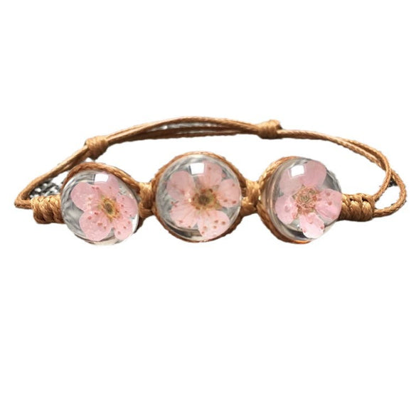 Women's Glass Glazed Dried Flower Woven Bracelet