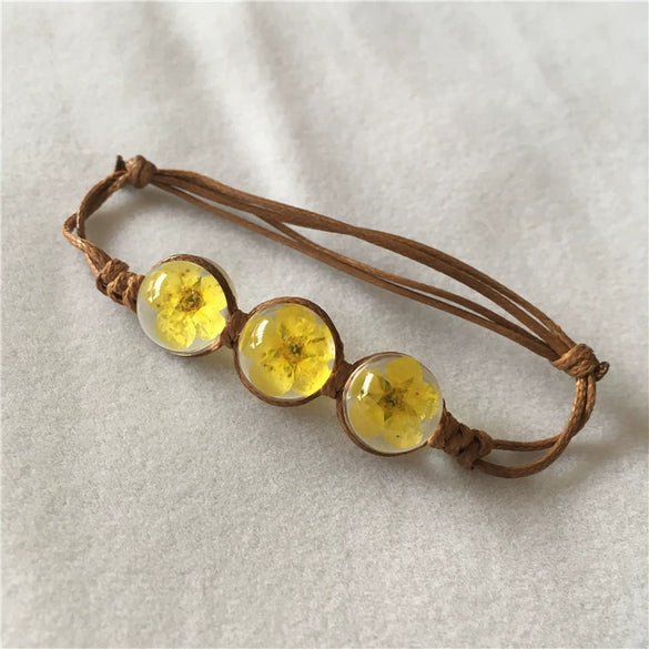 Women's Glass Glazed Dried Flower Woven Bracelet