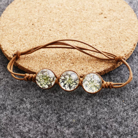 Women's Glass Glazed Dried Flower Woven Bracelet