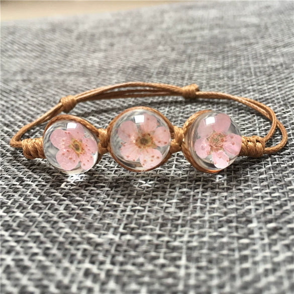 Women's Glass Glazed Dried Flower Woven Bracelet