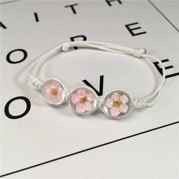 Women's Glass Glazed Dried Flower Woven Bracelet