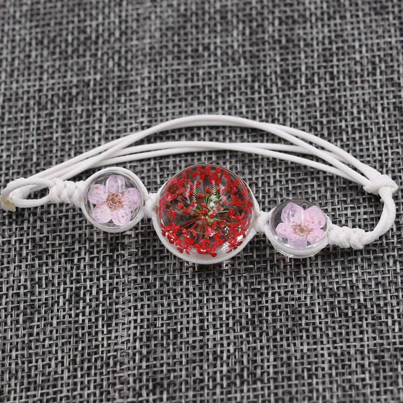 Women's Glass Glazed Dried Flower Woven Bracelet