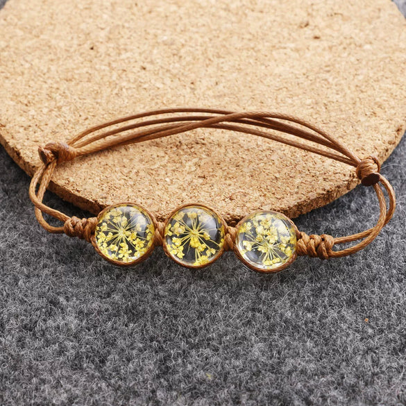 Women's Glass Glazed Dried Flower Woven Bracelet
