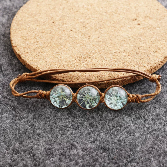 Women's Glass Glazed Dried Flower Woven Bracelet