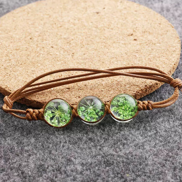 Women's Glass Glazed Dried Flower Woven Bracelet
