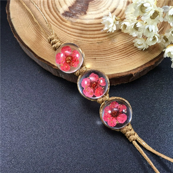 Women's Glass Glazed Dried Flower Woven Bracelet