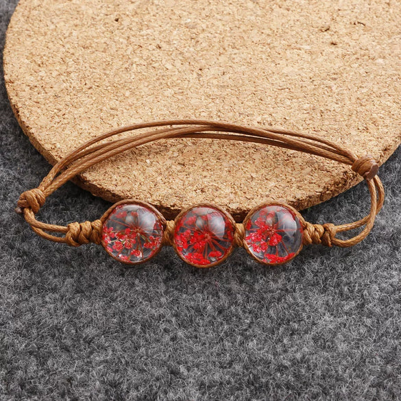 Women's Glass Glazed Dried Flower Woven Bracelet
