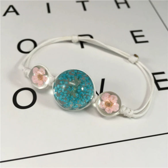 Women's Glass Glazed Dried Flower Woven Bracelet