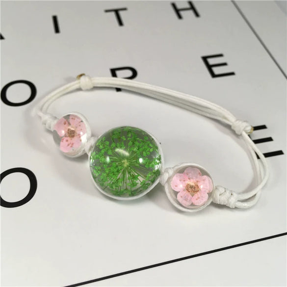 Women's Glass Glazed Dried Flower Woven Bracelet