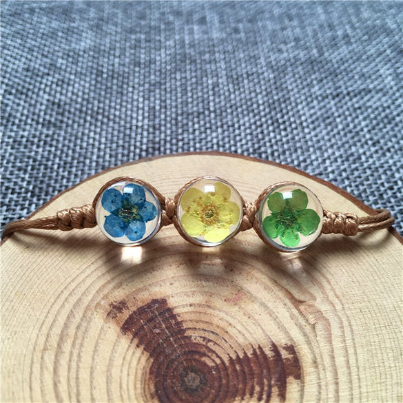 Women's Glass Glazed Dried Flower Woven Bracelet