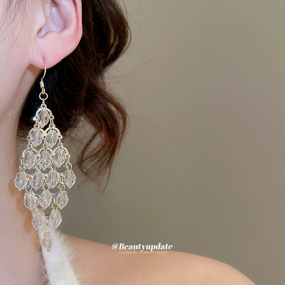Women's Glass Glazed Drop Shape Diamondstudded Tassel Earrings With Highend Feel
