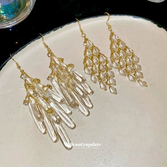 Women's Glass Glazed Drop Shape Diamondstudded Tassel Earrings With Highend Feel