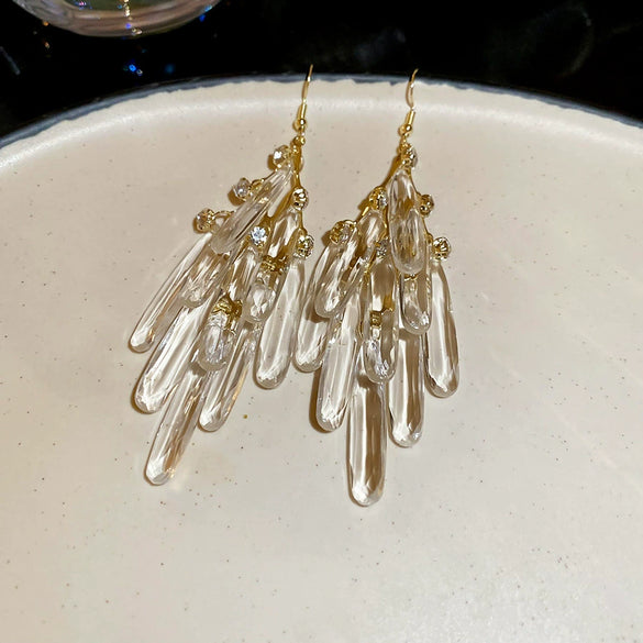 Women's Glass Glazed Drop Shape Diamondstudded Tassel Earrings With Highend Feel