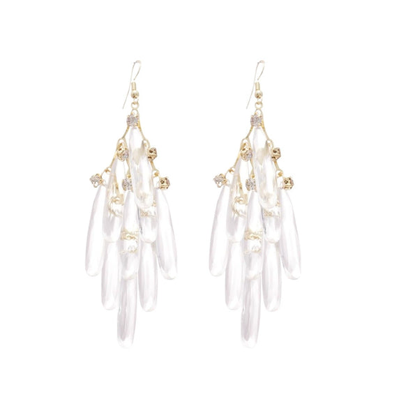Women's Glass Glazed Drop Shape Diamondstudded Tassel Earrings With Highend Feel