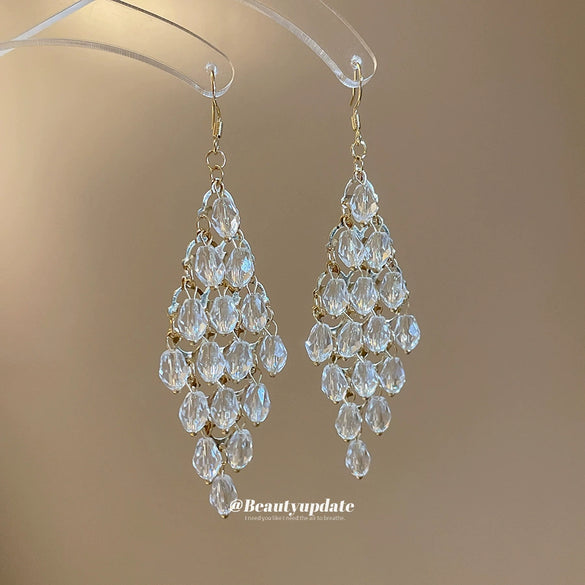 Women's Glass Glazed Drop Shape Diamondstudded Tassel Earrings With Highend Feel