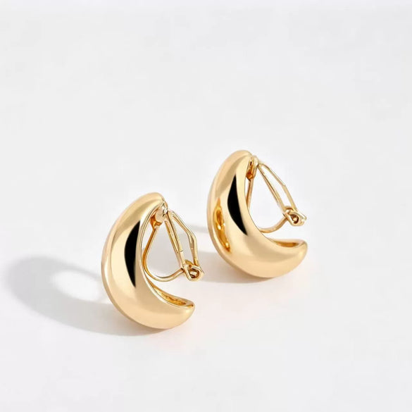 Women's Glossy Electroplated Metal Water Drop Ear Clips Simple Geometric Non Pierced Earrings