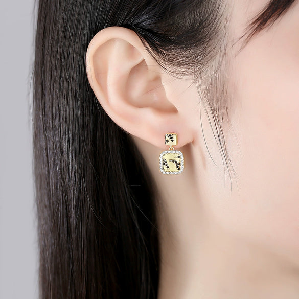 Women's Gold Electroplated Copper Rhombus Earrings With Inlaid Zircon Fashion Jewelry Wholesale