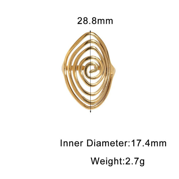 Women's Gold Electroplated Stainless Steel Open Ring With Wide Geometric Spiral Line Design And Simple Modern Style