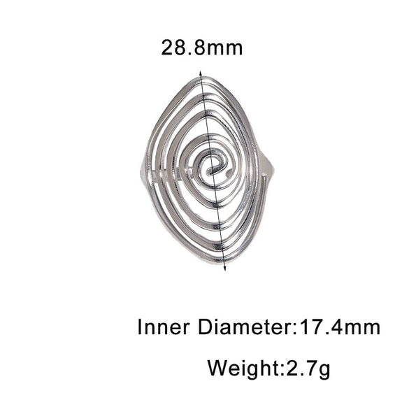 Women's Gold Electroplated Stainless Steel Open Ring With Wide Geometric Spiral Line Design And Simple Modern Style