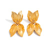 Women’s Gold Plated Alloy Earrings With Asymmetrical Leaf And Bow Design Hammered Texture Three Dimensional Statement Jewelry