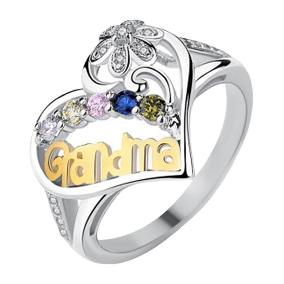 Women's Gold Plated Alloy Heart Shaped Zircon Letter Ring Geometric Fashion Jewelry