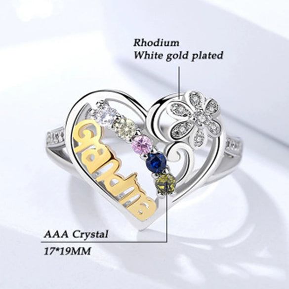 Women's Gold Plated Alloy Heart Shaped Zircon Letter Ring Geometric Fashion Jewelry